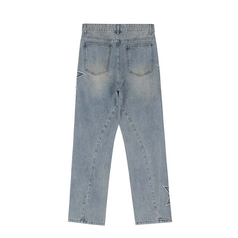 Street Trend Patch Pentagram Cat Whisker Embroidered Jeans Men Street Trend Patch Pentagram Cat Whisker Embroidered Jeans Men