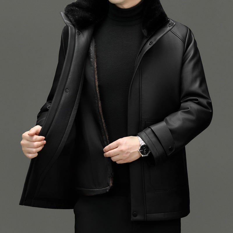 Men's Detachable Mink Cashmere Lining Lapel Leather Jacket Men's Detachable Mink Cashmere Lining Lapel Leather Jacket