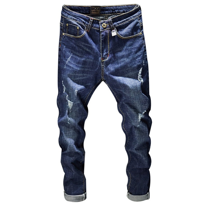Cross-border Stretch Jeans Men's Ripped Casual Slim Fit Skinny Denim Pants Cross-border Stretch Jeans Men's Ripped Casual Slim Fit Skinny Denim Pants