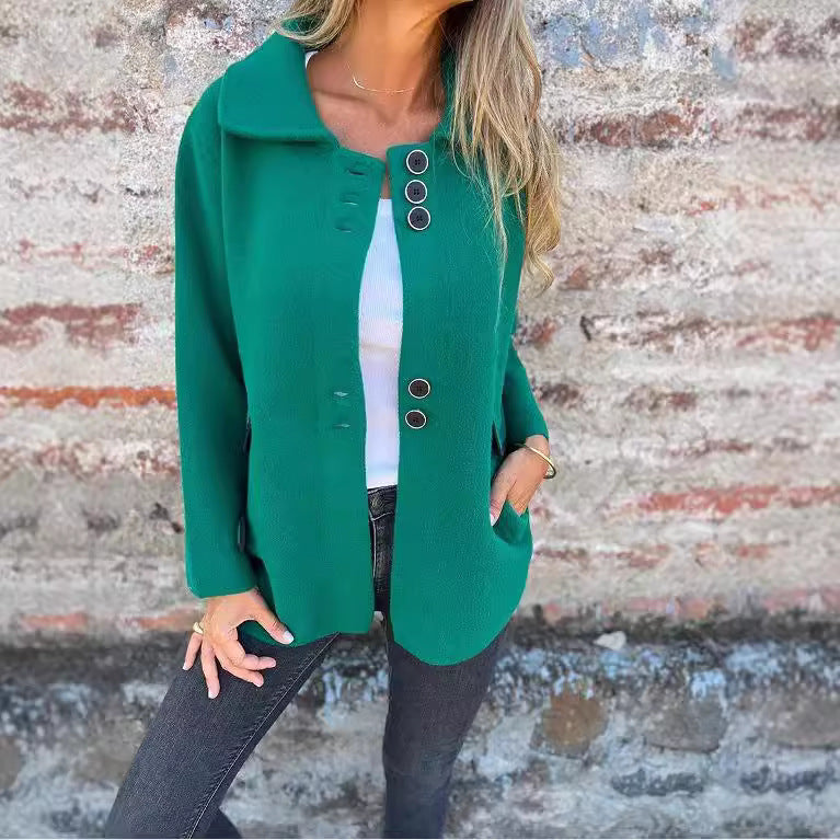 Solid Color Polo Collar Single-breasted Long Sleeve Coat Solid Color Polo Collar Single-breasted Long Sleeve Coat