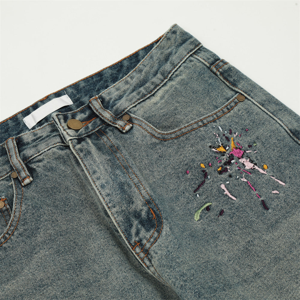 Splashed Ink Printing Straight Jeans For Men Splashed Ink Printing Straight Jeans For Men