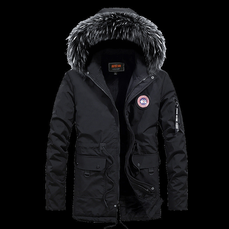 Winter new warm casual men's cotton coat thick long hair fur collar coat Winter new warm casual men's cotton coat thick long hair fur collar coat
