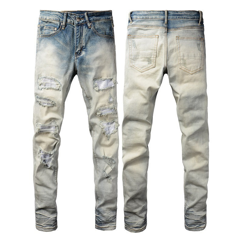 Street Trend Casual Cool Hole & Patch Diamond Slim Fit Men Street Trend Casual Cool Hole & Patch Diamond Slim Fit Men