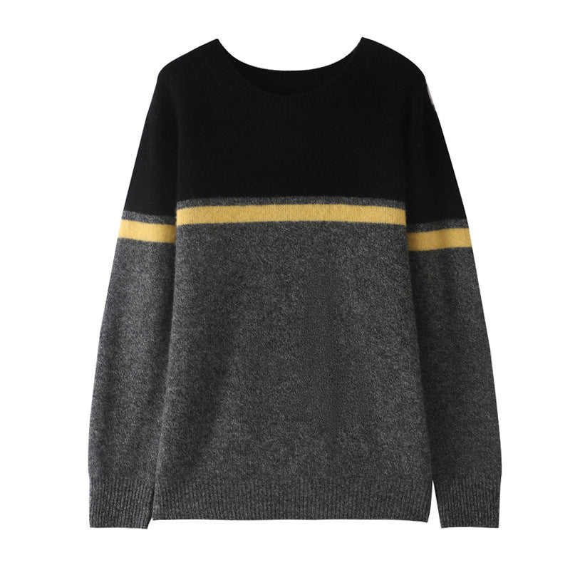 Striped Youth Pure Wool Sweater Men's Round Neck Loose Striped Youth Pure Wool Sweater Men's Round Neck Loose
