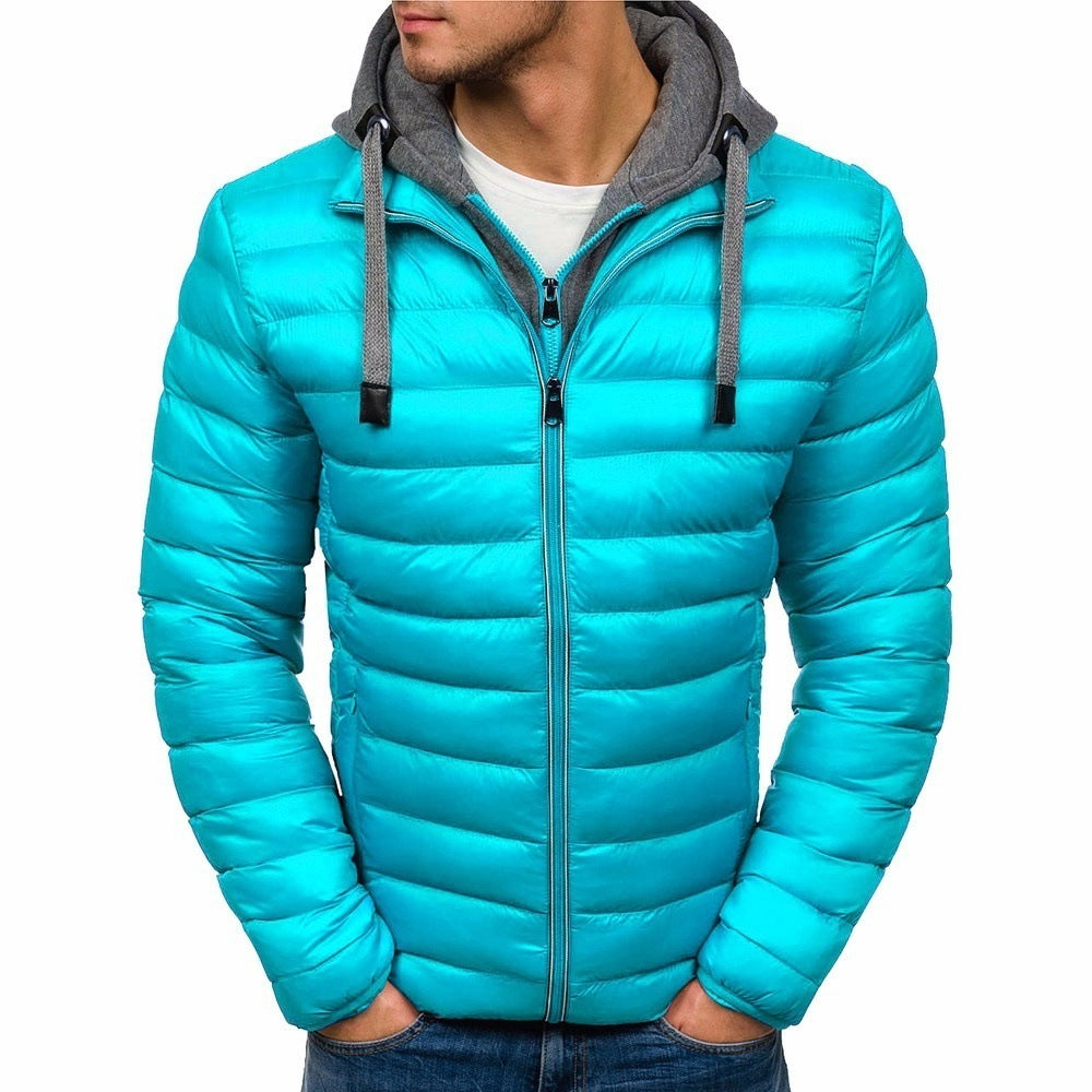 Men's pure color hooded simple cotton jacket Men's pure color hooded simple cotton jacket
