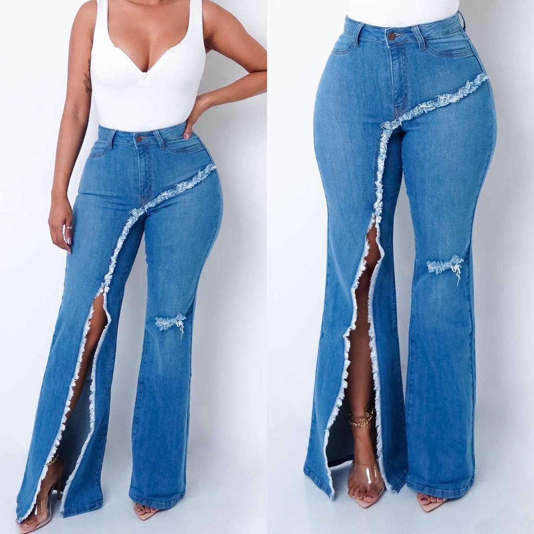 New style elastic ripped flared pants jeans women New style elastic ripped flared pants jeans women
