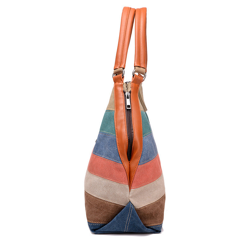 Canvas Ladies Handbag Bumped Stripes Canvas Ladies Handbag Bumped Stripes