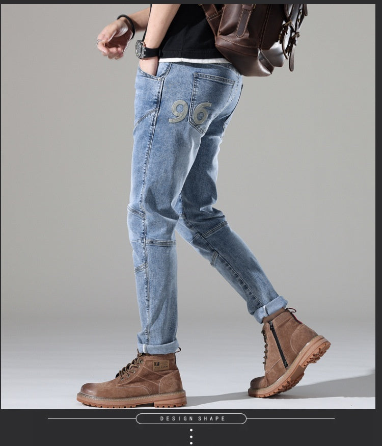 Men's Light-colored Elastic Stitching Embroidered Jeans Men's Light-colored Elastic Stitching Embroidered Jeans