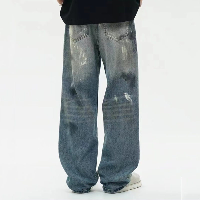 Men's Splash-ink Paint American Retro Loose Straight Wide-leg Pants Men's Splash-ink Paint American Retro Loose Straight Wide-leg Pants