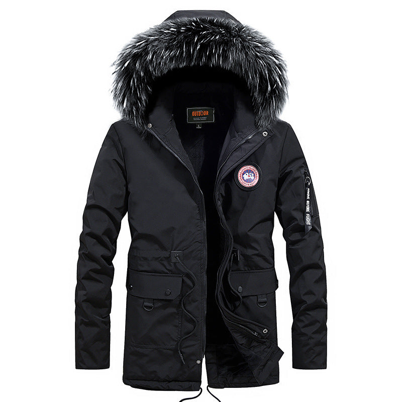 Winter new warm casual men's cotton coat thick long hair fur collar coat Winter new warm casual men's cotton coat thick long hair fur collar coat