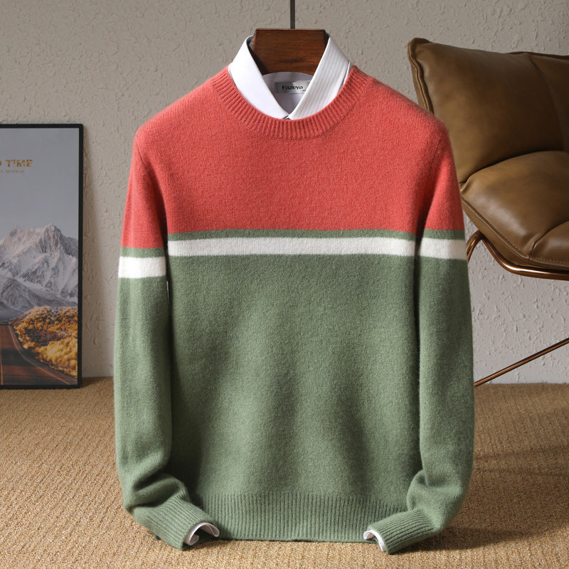 Striped Youth Pure Wool Sweater Men's Round Neck Loose Striped Youth Pure Wool Sweater Men's Round Neck Loose