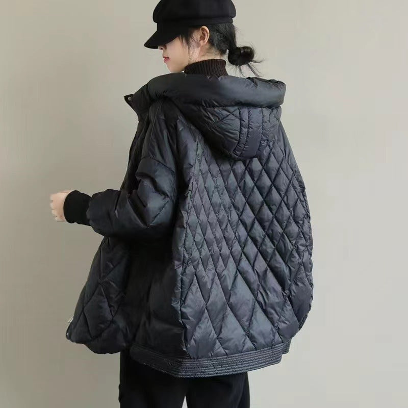Diamond Lattice Artistic Loose White Duck Down Jacket Diamond Lattice Artistic Loose White Duck Down Jacket