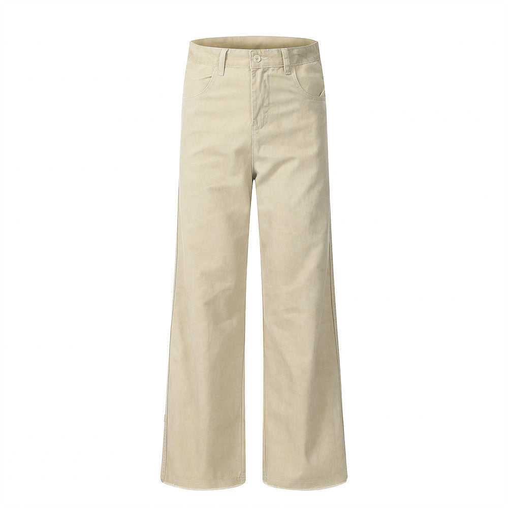 Washed Raw Edge Wide-leg Jeans Men Washed Raw Edge Wide-leg Jeans Men