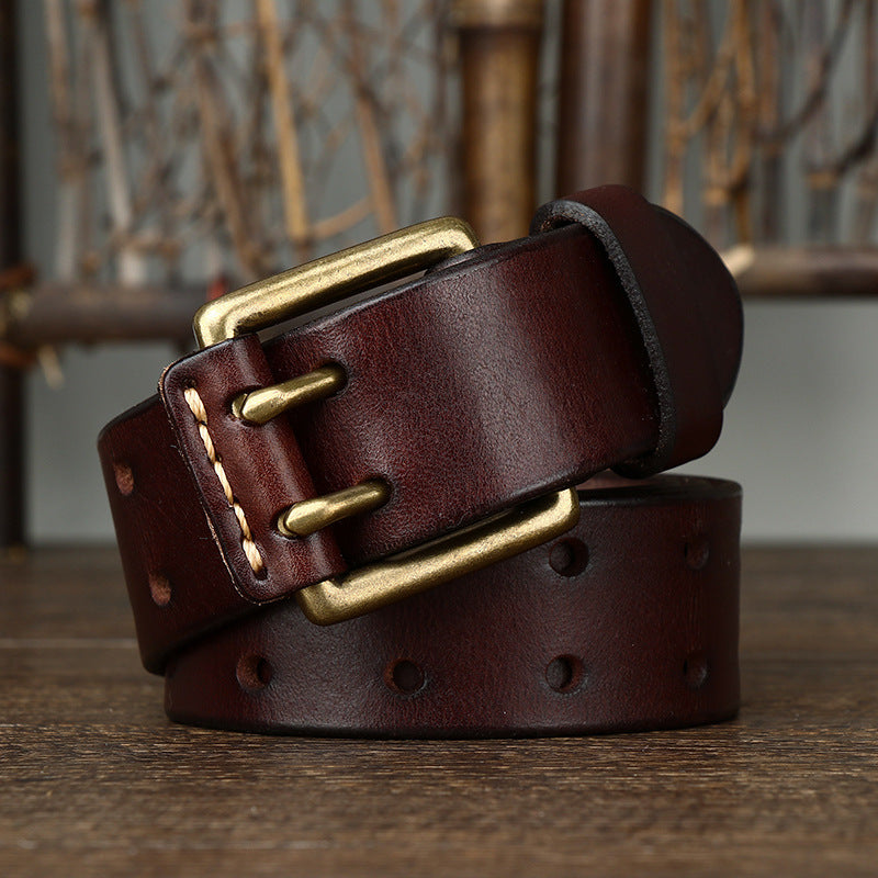 Men's Leather Belt Double Pin Buckle Men's Leather Belt Double Pin Buckle