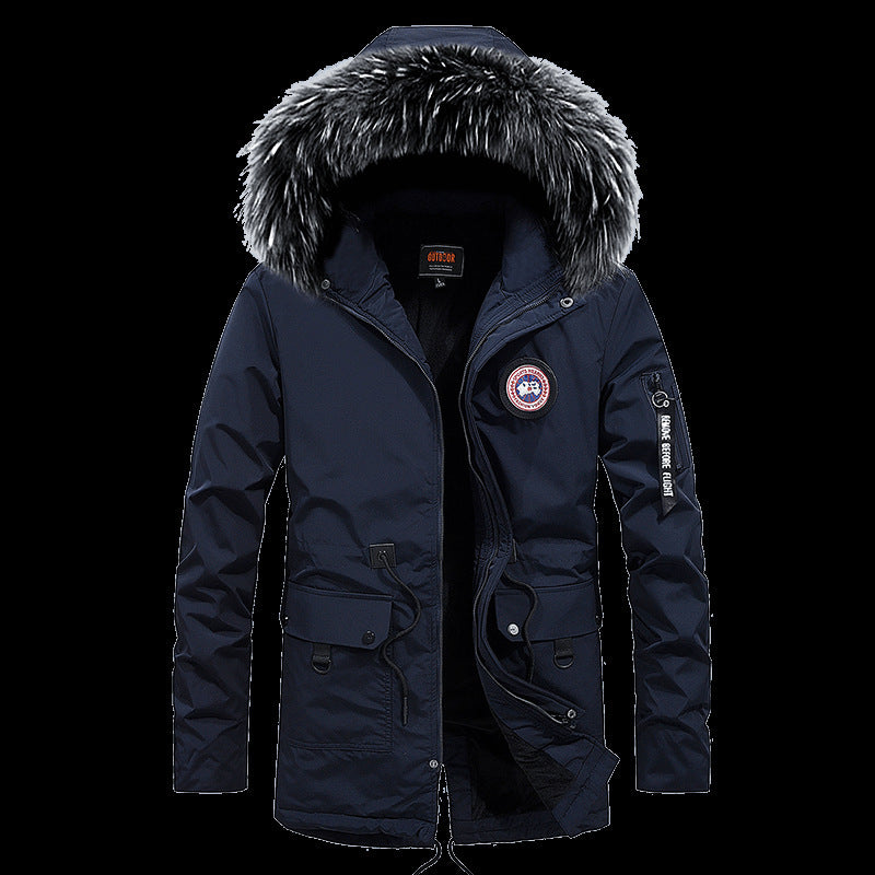 Winter new warm casual men's cotton coat thick long hair fur collar coat Winter new warm casual men's cotton coat thick long hair fur collar coat