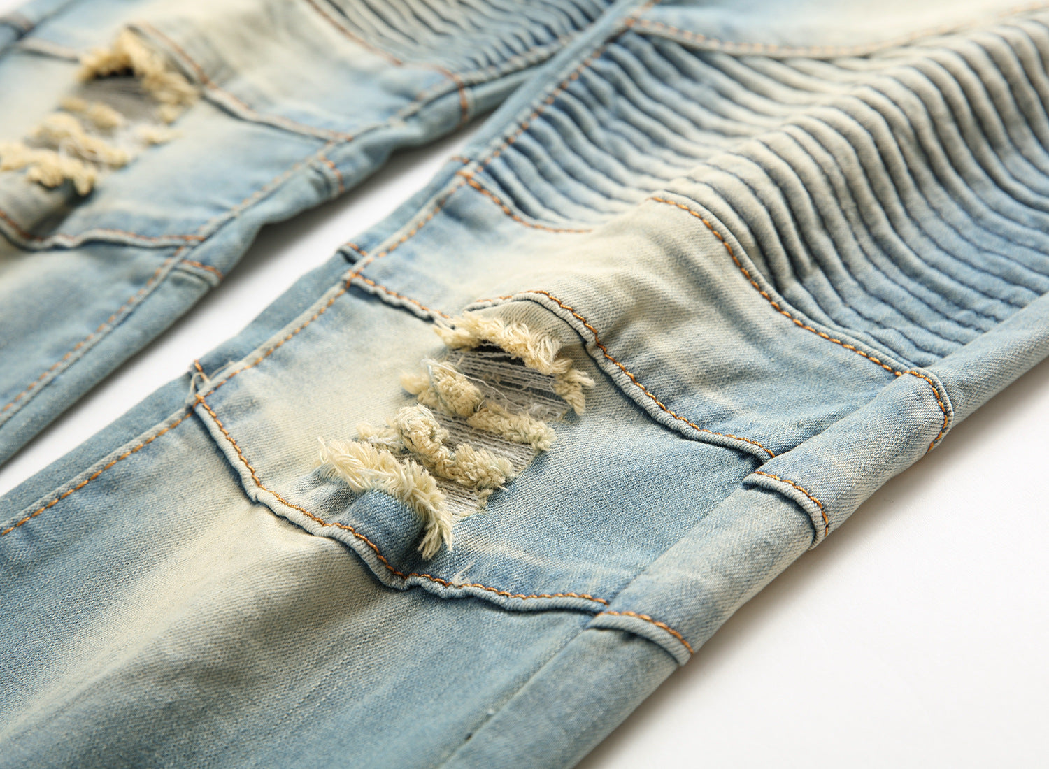 Cross border special for men's zipper, jeans, broken holes, dragging the yellow, nostalgic men, Europe and America high street stretch pants Cross border special for men's zipper, jeans, broken holes, dragging the yellow, nostalgic men, Europe and America high street stretch pants