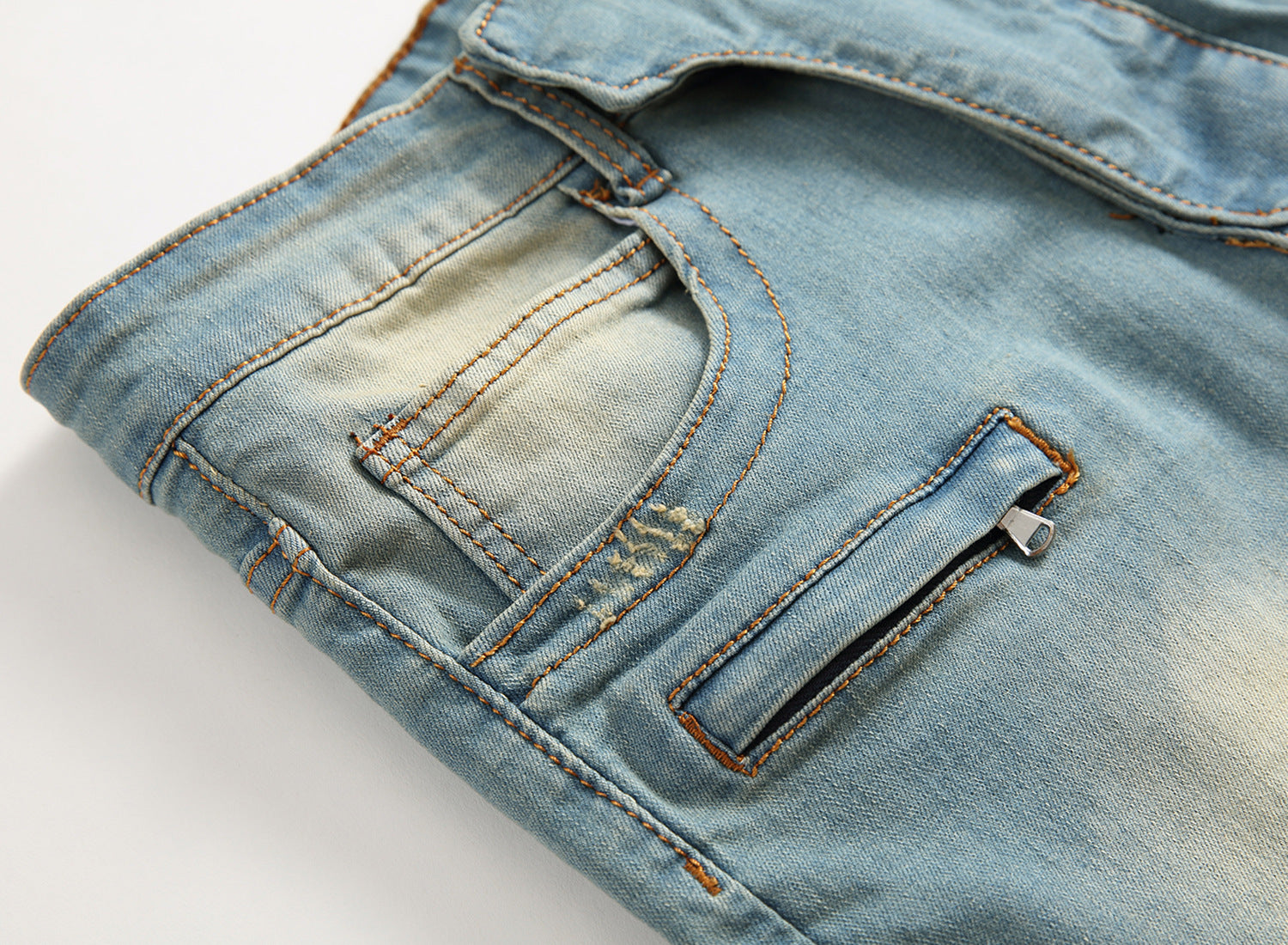 Cross border special for men's zipper, jeans, broken holes, dragging the yellow, nostalgic men, Europe and America high street stretch pants Cross border special for men's zipper, jeans, broken holes, dragging the yellow, nostalgic men, Europe and America high street stretch pants