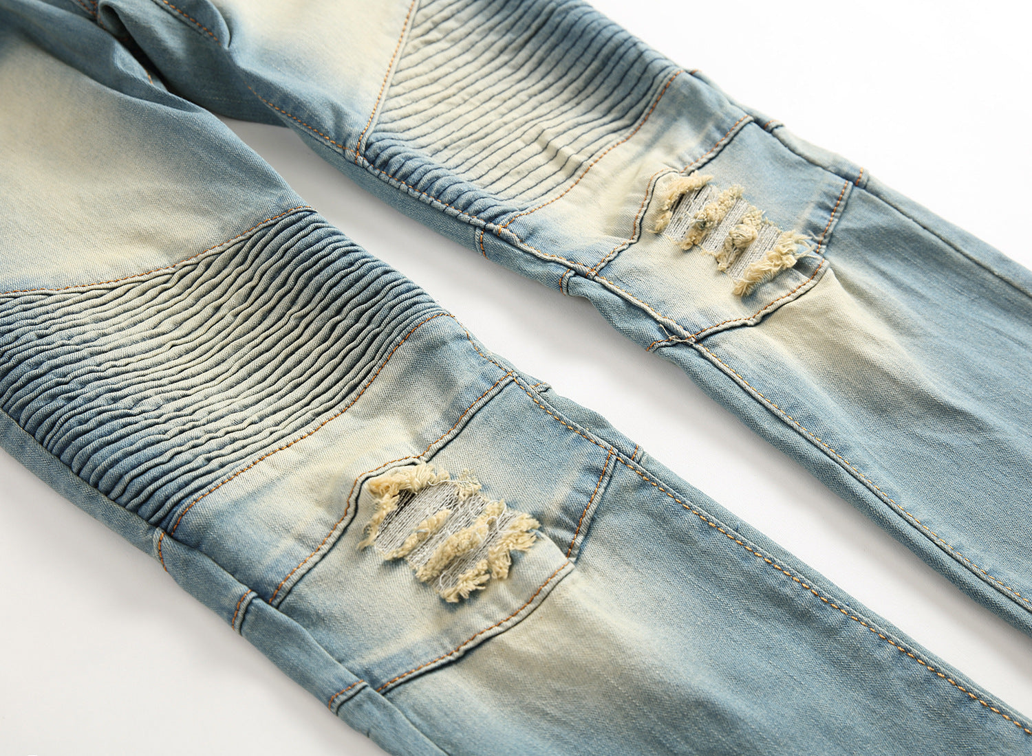 Cross border special for men's zipper, jeans, broken holes, dragging the yellow, nostalgic men, Europe and America high street stretch pants Cross border special for men's zipper, jeans, broken holes, dragging the yellow, nostalgic men, Europe and America high street stretch pants