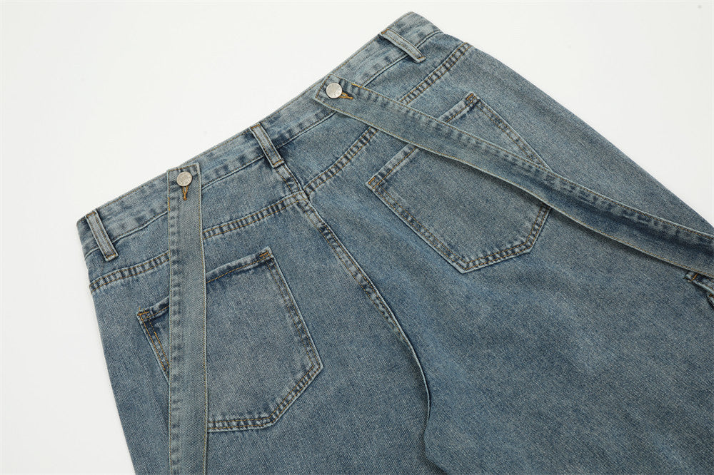 Ribbon Design Multi-pocket Workwear Denim Trousers Men Ribbon Design Multi-pocket Workwear Denim Trousers Men