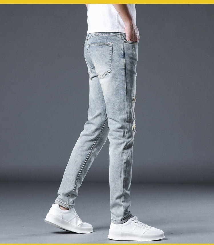 New Patch Ripped Jeans Men's Stretch New Patch Ripped Jeans Men's Stretch