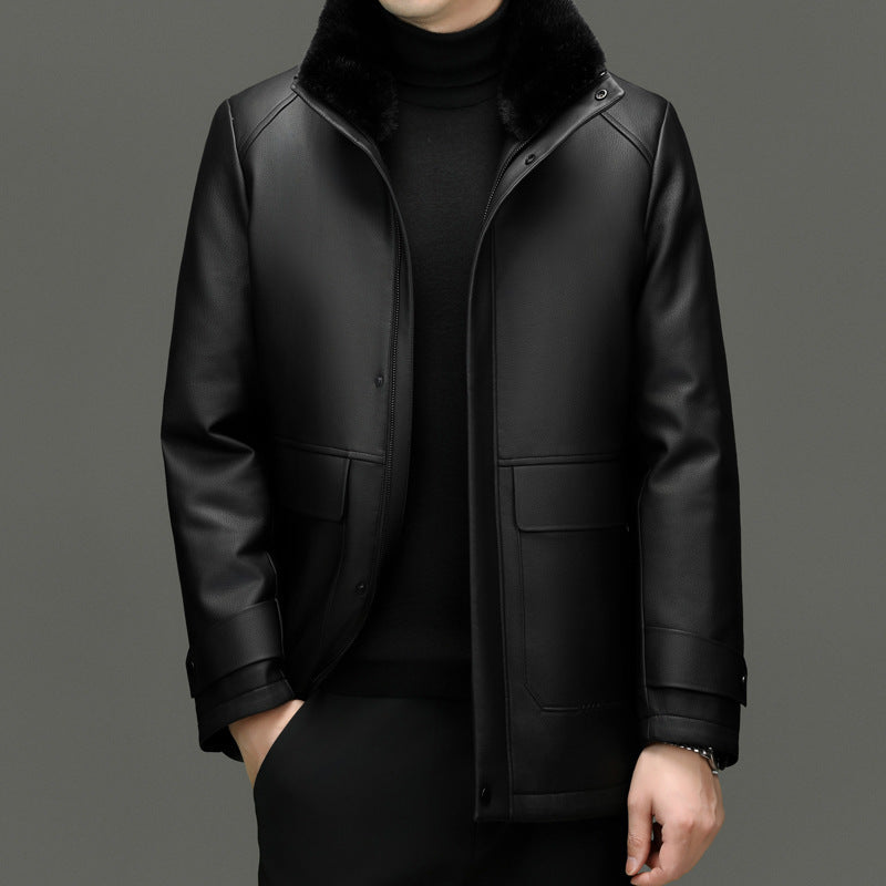 Men's Detachable Mink Cashmere Lining Lapel Leather Jacket Men's Detachable Mink Cashmere Lining Lapel Leather Jacket