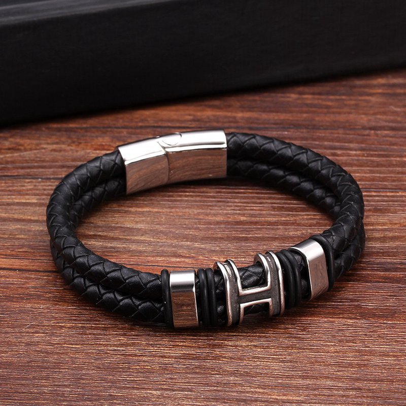 Retro Style High Quality Stainless Steel Ring H Accessories Genuine Leather Charm Accessories Men Women Bracelet Retro Style High Quality Stainless Steel Ring H Accessories Genuine Leather Charm Accessories Men Women Bracelet