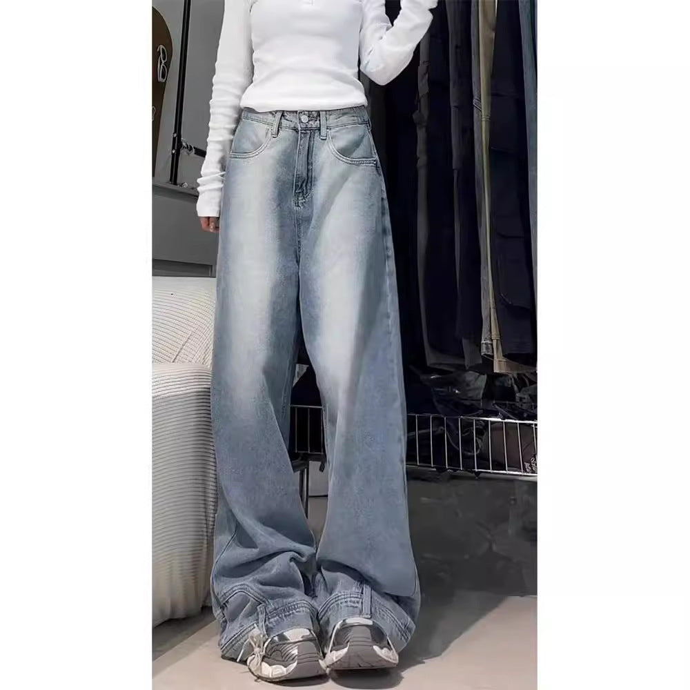 Water Washed Retro Oversize Wide Leg Jeans For Women Water Washed Retro Oversize Wide Leg Jeans For Women