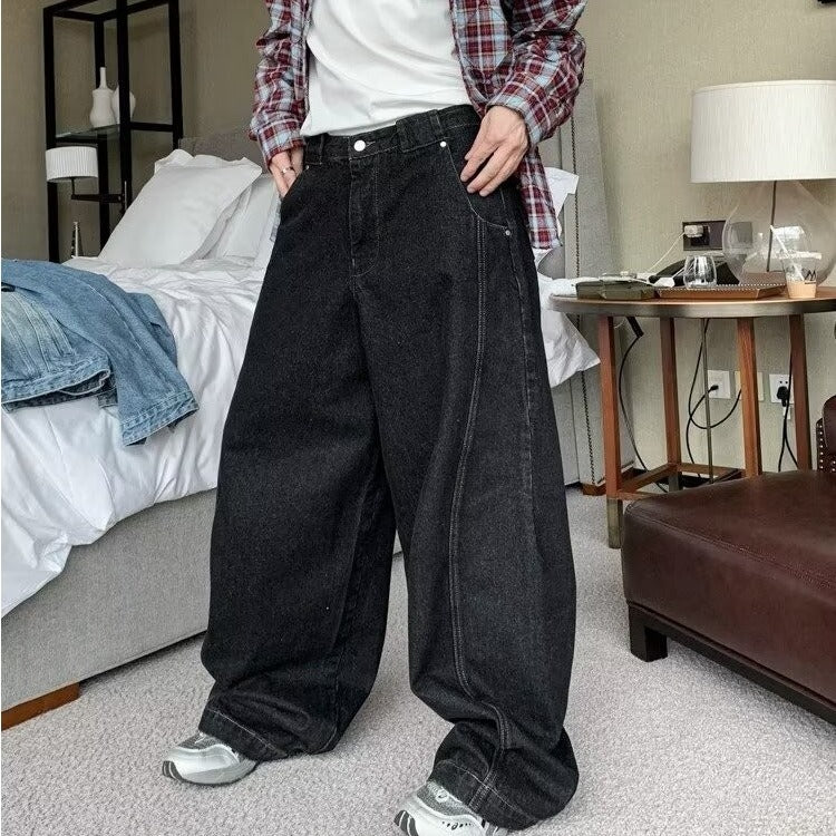 Washed Distressed Loose Wide Leg Jeans Street Men Washed Distressed Loose Wide Leg Jeans Street Men