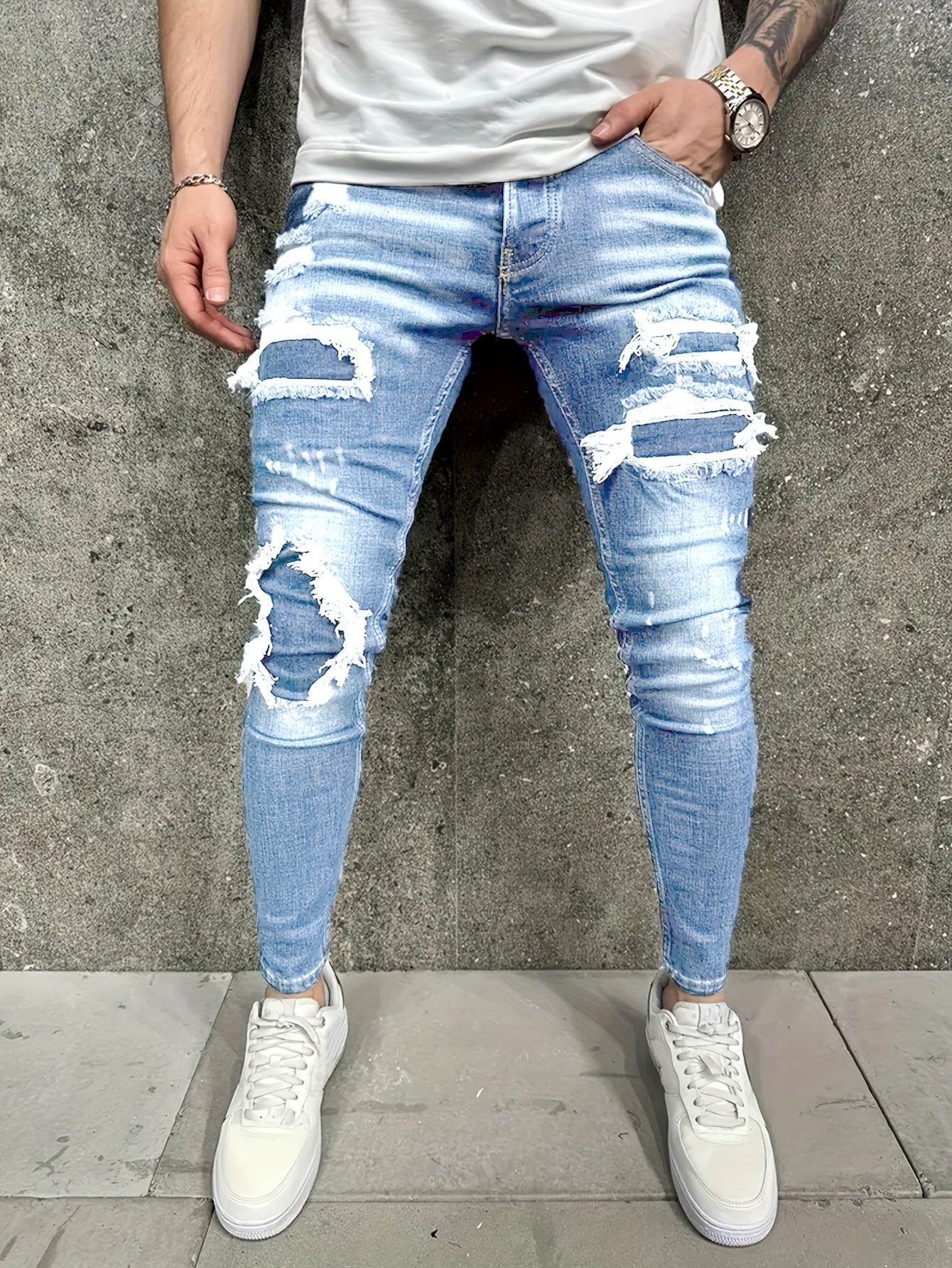 European And American Fashion Worn-out Patch Men's Jeans European And American Fashion Worn-out Patch Men's Jeans