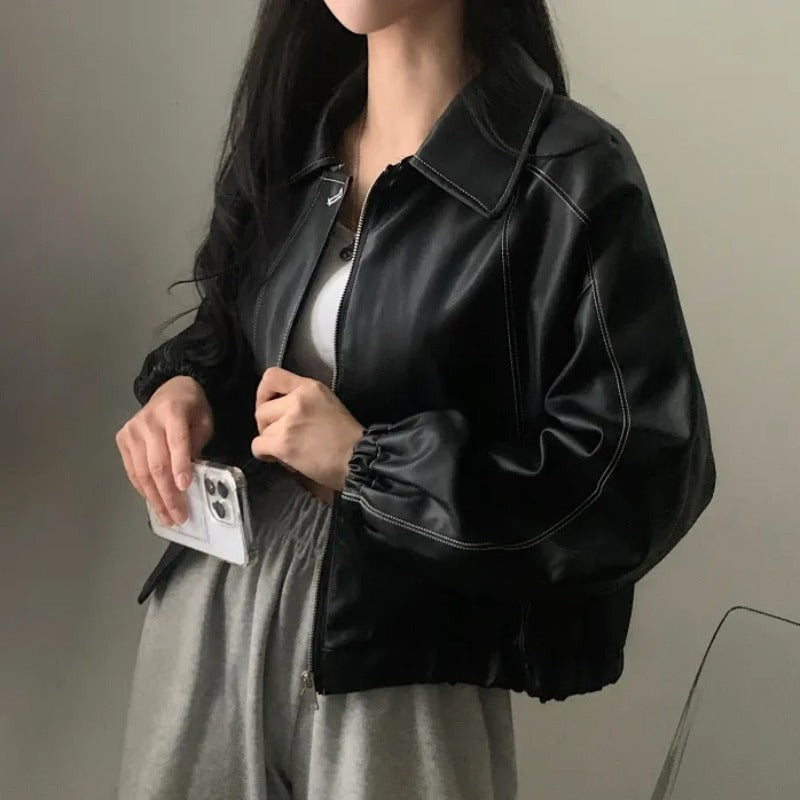 Fashion And Handsome Leather Coat Women Fashion And Handsome Leather Coat Women