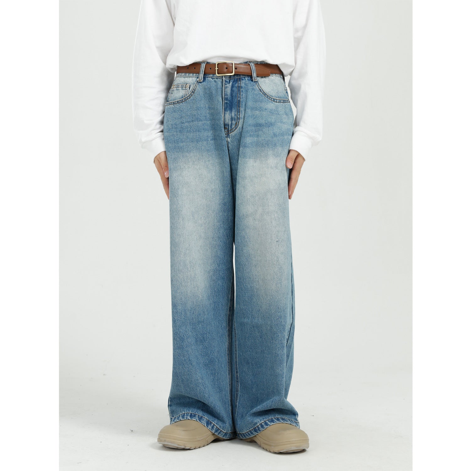 Loose And Versatile Blue Straight Wide Leg Jeans For Men Loose And Versatile Blue Straight Wide Leg Jeans For Men