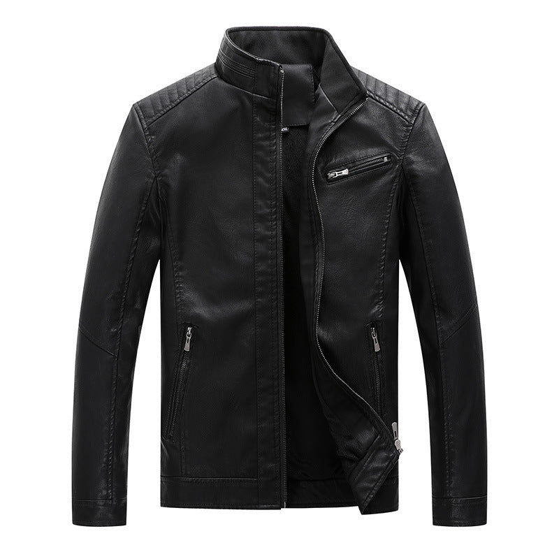 New Men's Leather Jackets Plus Velvet Solid Color New Men's Leather Jackets Plus Velvet Solid Color