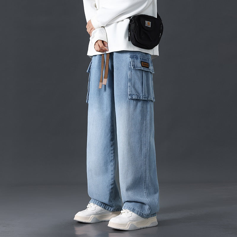 Loose Straight Wide-leg Pants Draping Gradient Washed Jeans For Men Loose Straight Wide-leg Pants Draping Gradient Washed Jeans For Men