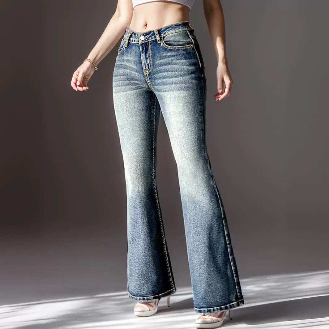 Women's Vintage Jeans High Elastic Pocket Embroidered Vintage Jeans Women's Vintage Jeans High Elastic Pocket Embroidered Vintage Jeans