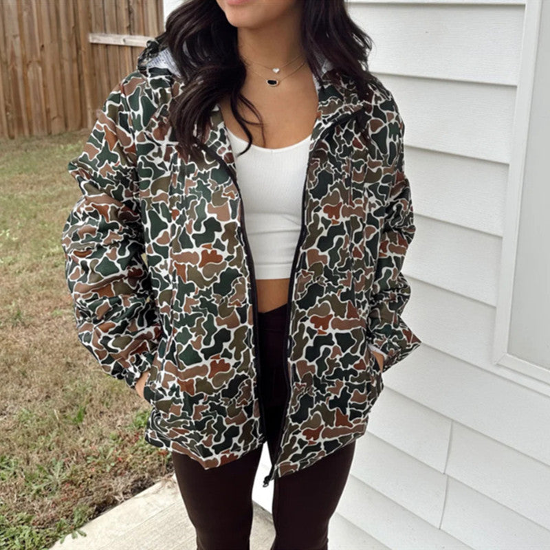 Camouflage Long Sleeve Zipper Rain Jacket Women Camouflage Long Sleeve Zipper Rain Jacket Women
