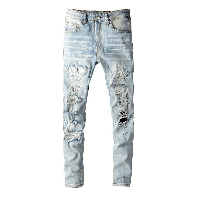 Men's Ripped Denim Casual Trousers Slightly Elastic Men's Ripped Denim Casual Trousers Slightly Elastic