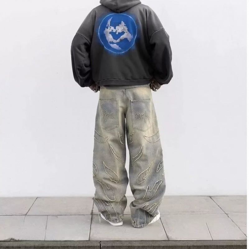 Loose Straight-leg Wide-leg Pants Mud Dyed Ripped Jeans For Men Loose Straight-leg Wide-leg Pants Mud Dyed Ripped Jeans For Men