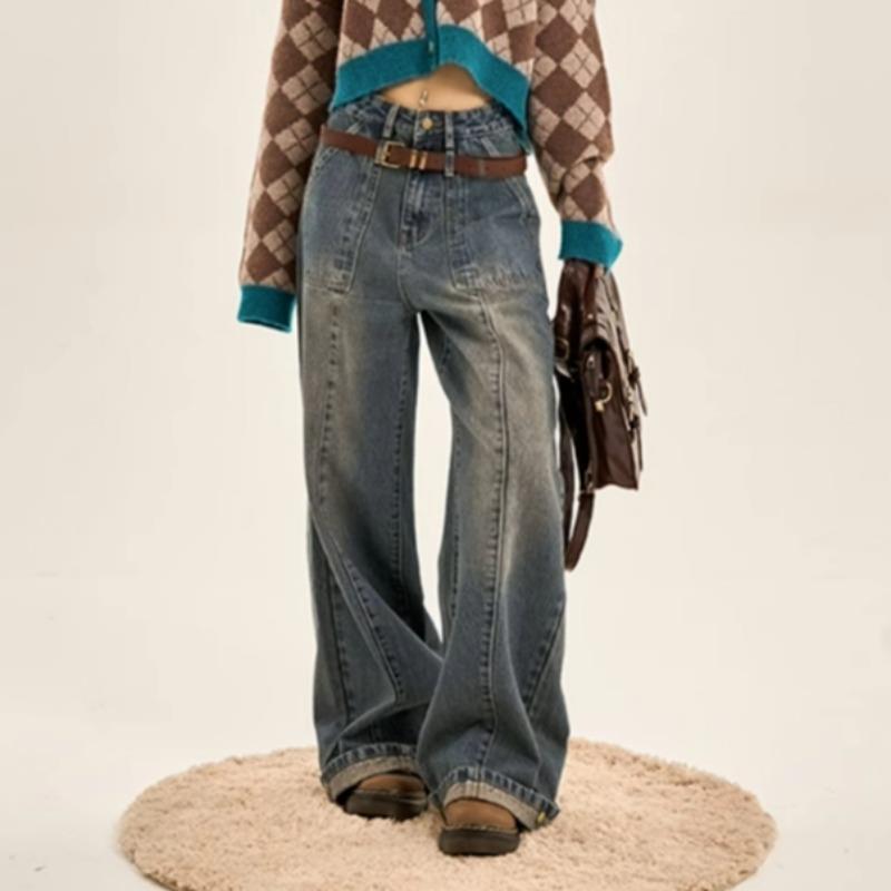 Thin Gradient Vintage Jeans Women Loose Wide-leg Straight Pants Thin Gradient Vintage Jeans Women Loose Wide-leg Straight Pants