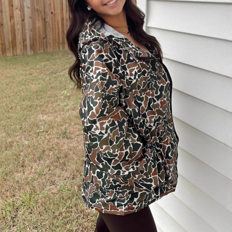Camouflage Long Sleeve Zipper Rain Jacket Women Camouflage Long Sleeve Zipper Rain Jacket Women