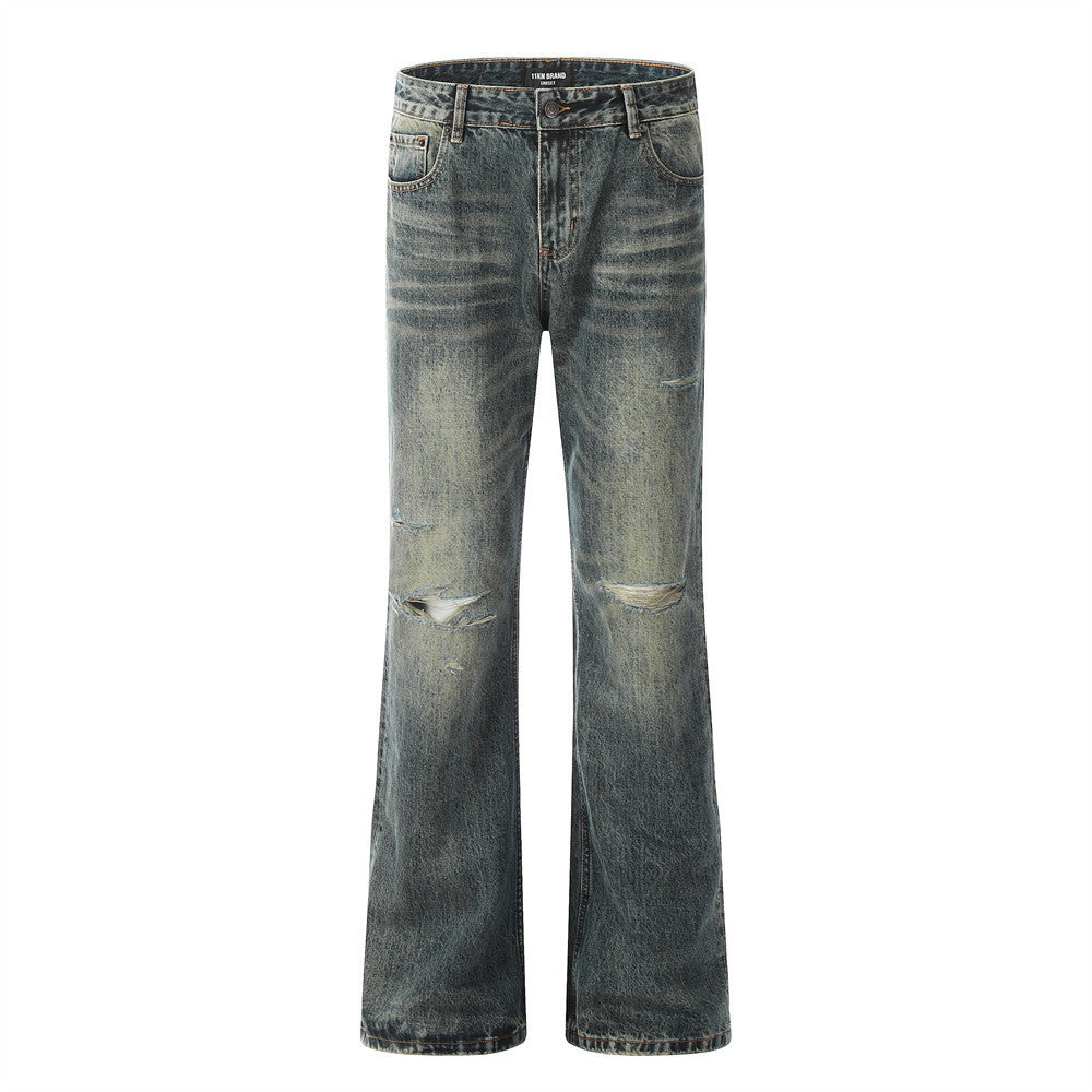 American Retro Tattered Jeans Denim Trousers Men American Retro Tattered Jeans Denim Trousers Men