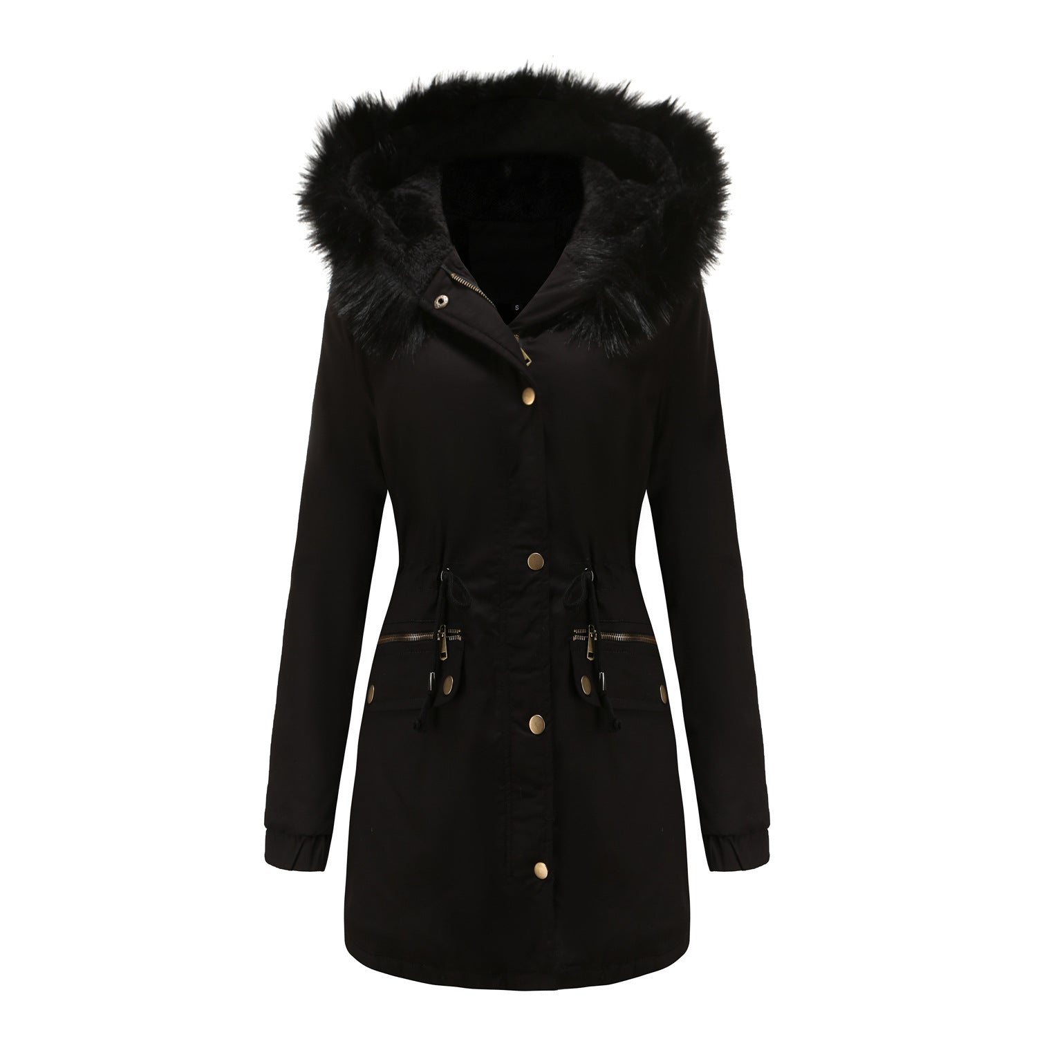 Women's Mid-length Fur Collar Coat Parker Cotton-padded Coat Women's Mid-length Fur Collar Coat Parker Cotton-padded Coat