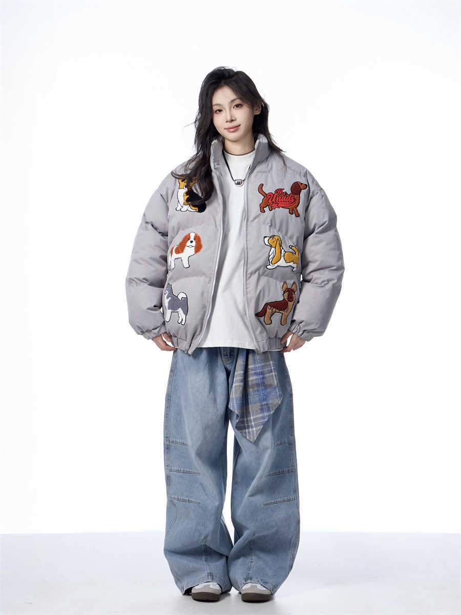 Women's Loose Retro Puppy Embroidered Cotton-padded Jacket Women's Loose Retro Puppy Embroidered Cotton-padded Jacket