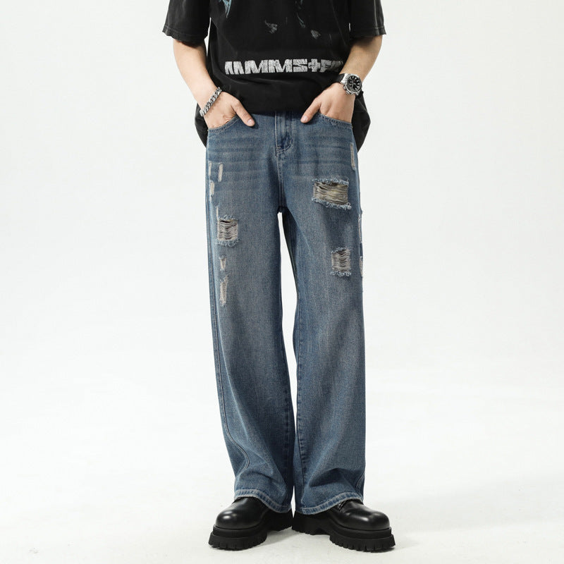 American Retro Washed Ripped Jeans For Men American Retro Washed Ripped Jeans For Men