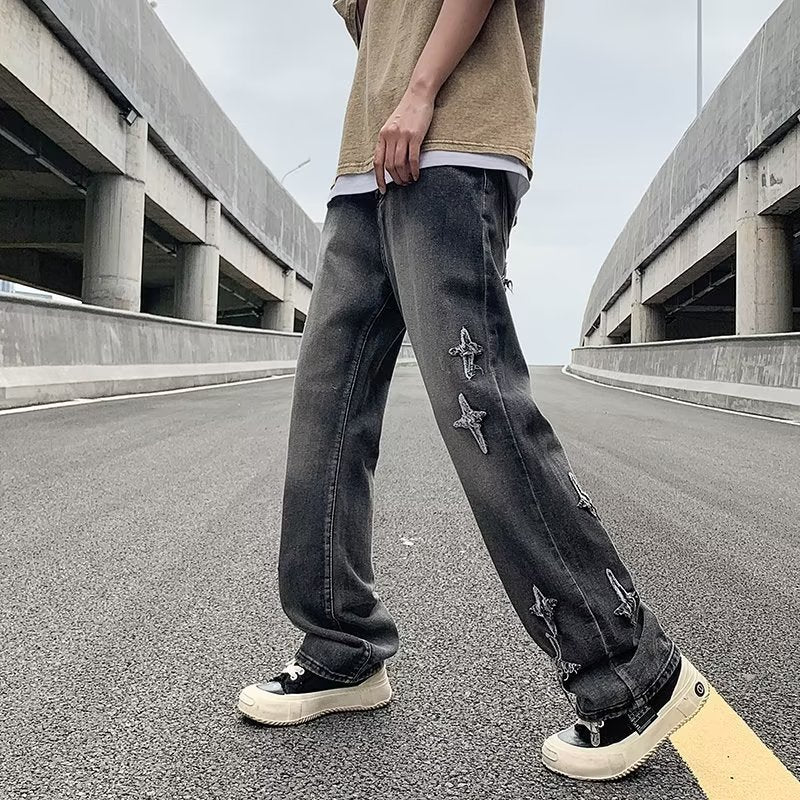 Zipper Loose Denim Trousers Men Zipper Loose Denim Trousers Men
