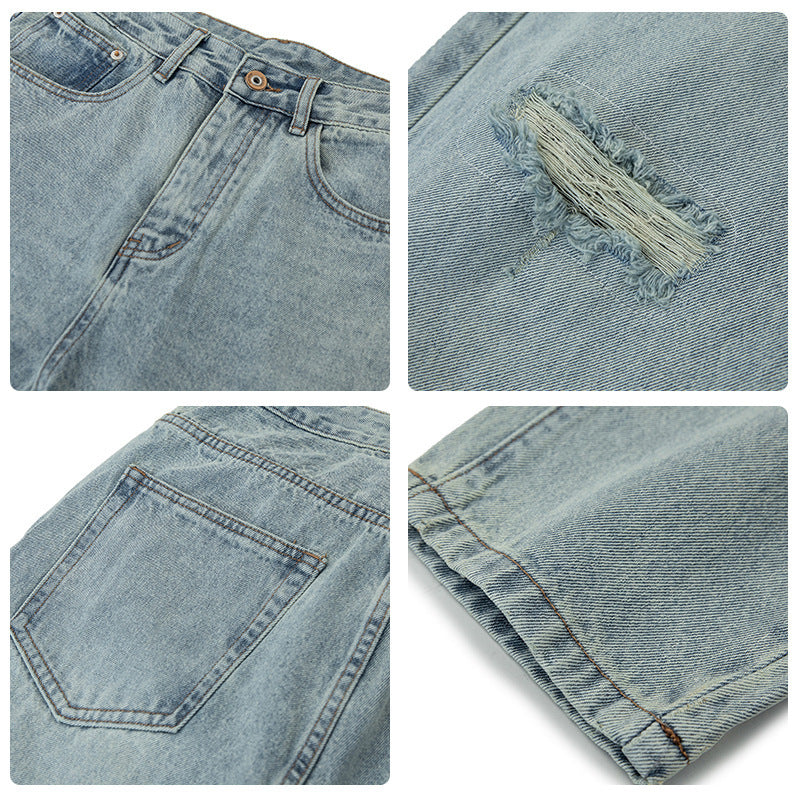 American Retro Washed Ripped Jeans For Men American Retro Washed Ripped Jeans For Men