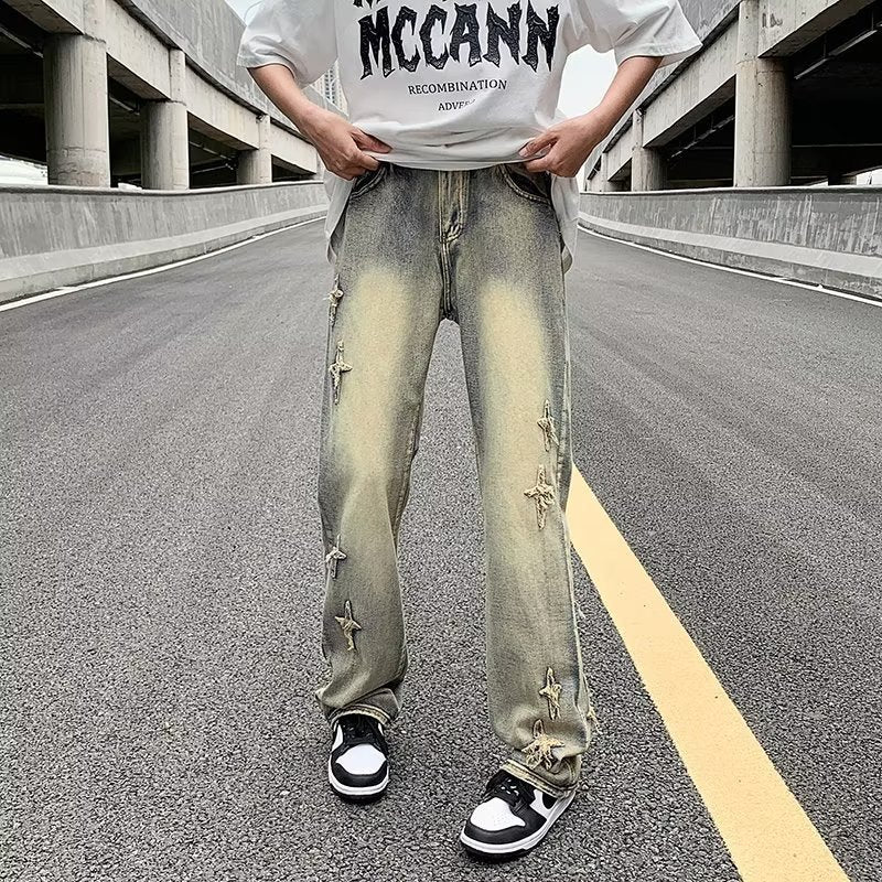 Zipper Loose Denim Trousers Men Zipper Loose Denim Trousers Men