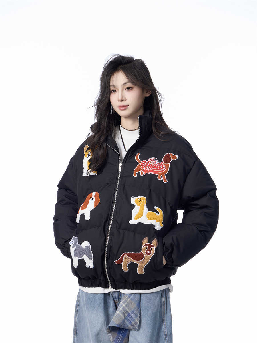 Women's Loose Retro Puppy Embroidered Cotton-padded Jacket Women's Loose Retro Puppy Embroidered Cotton-padded Jacket