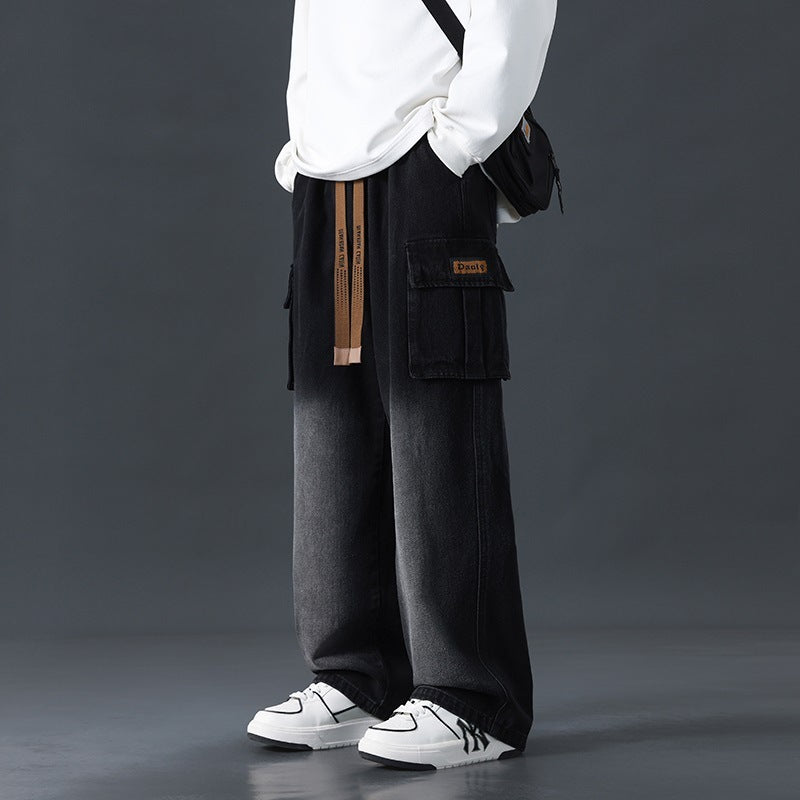 Loose Straight Wide-leg Pants Draping Gradient Washed Jeans For Men Loose Straight Wide-leg Pants Draping Gradient Washed Jeans For Men