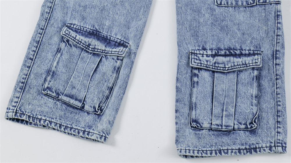 Men's Multi-pocket Functional Worn Looking Washed-out Jeans Men's Multi-pocket Functional Worn Looking Washed-out Jeans