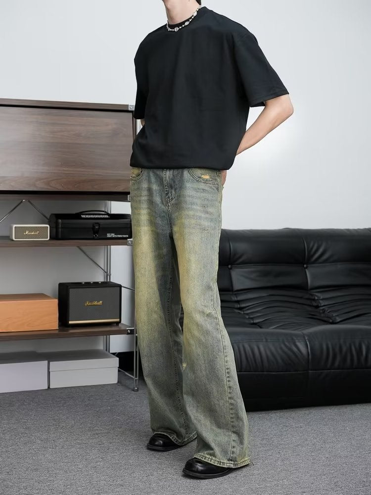 Loose All-match American Retro Distressed Wide-leg Jeans For Men Loose All-match American Retro Distressed Wide-leg Jeans For Men